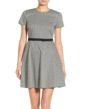 Cece 157297 Women's Trellis Link Belt Detail Fit & Flare Dress Black Sz. 12