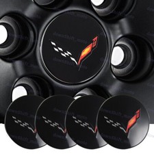 4pcs Glossy Black Wheel Center Cap For Corvette C7 With Crossed Flags 68mm 2.7