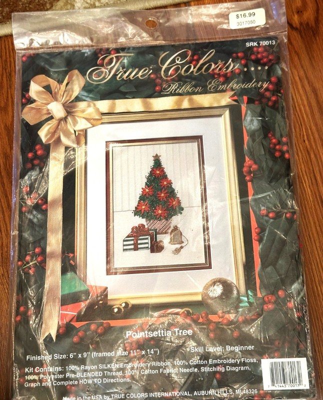 True Colors Ribbon Embroidery Kit - Pointsettia Tree 6" x 9" Vintage
