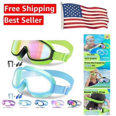 Wide View Kids Goggles with Soft Fabric Strap - Leak-Free & UV400 Protection