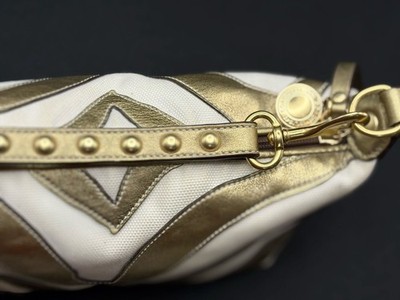 Coach B4 Bronze Zebra Print White Gold Small Handbag Top Handle