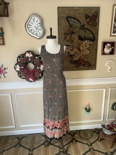 Women’s Vintage Floral Printed Black & Pink Maxi Dress By Nina Piccaino Size M