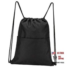 Drawstring Backpack Water Resistant String Bag Sports Sackpack Gym Sack Black