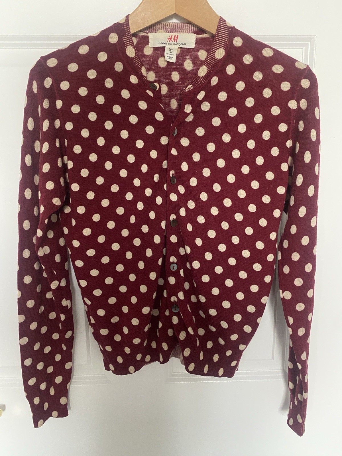 Comme des Garcons H&M Women Cardigan Polka Dot, Burgundy, Size S