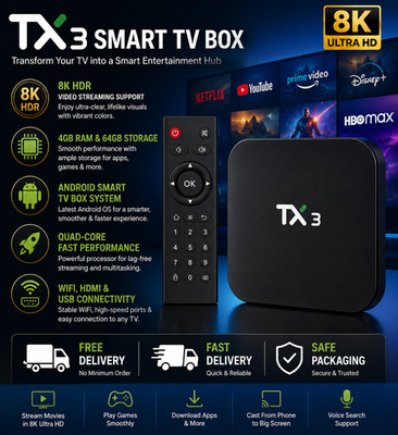 AUSHA TX3 Android Smart Box 4GB RAM 64GB ROM 8K HDR Media Player Smart Streaming