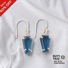 Sterling Silver Coffin London Blue Topaz Gemstone Unique Drop December Earrings