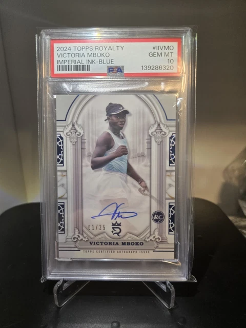 2024 Topps Royalty Tennis Victoria Mboko Auto Imperial RC Blue /25 Pop 1 PSA 10