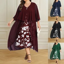 Women Floral Sheer Midi Dress Ladies Evening Formal Party Gown Plus Size 20-28