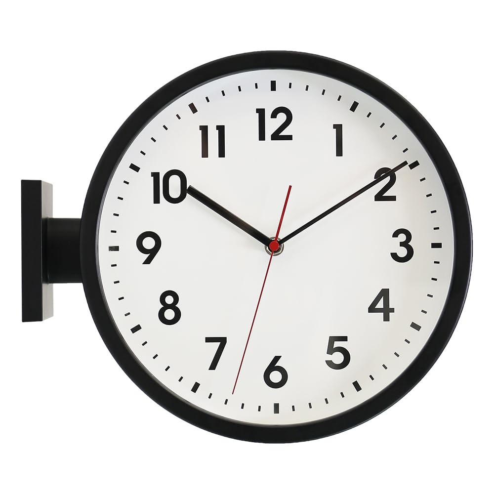 66296A Black Frame Double Sided Aluminum Wall Clock.Simple Design,Classic Alu...