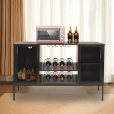 Wine Bar Cabinet w/ Power Outlets Industrial Coffee Bar Cabinet for Liquor