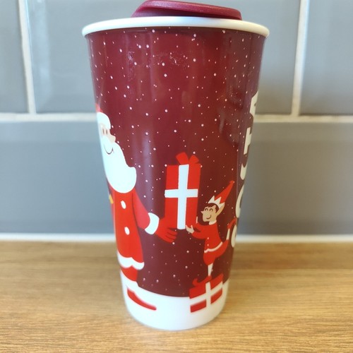 Costa Coffee Christmas Santa & Elf Double Walled 12oz Ceramic Travel Mug New - Picture 2 of 8