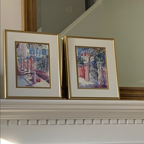 The Framing Lady Elegant Gold Framed Art Set watercolor blue pink wall Dec