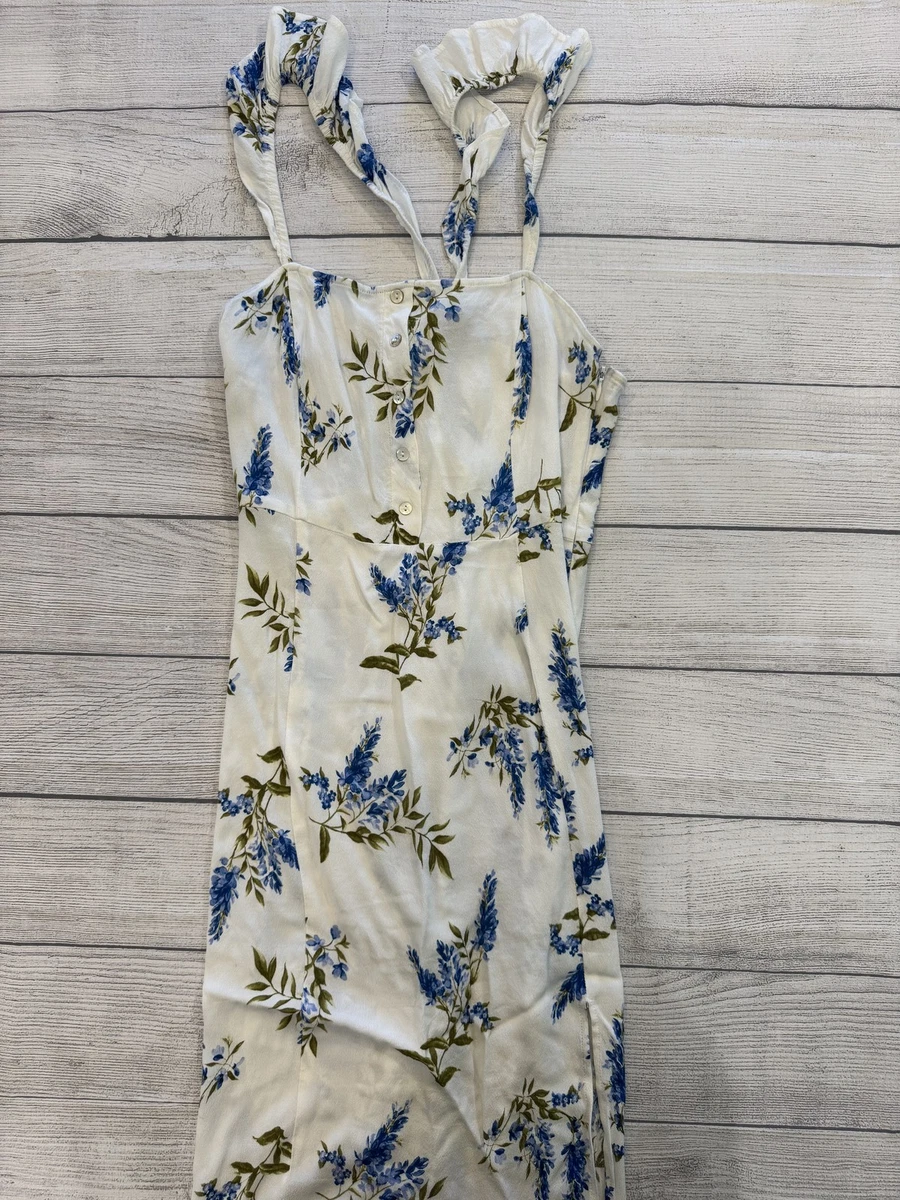 Forever 21 Dress Womens Large White Blue Floral Maxi Sleeveless Sundress  Summer | eBay