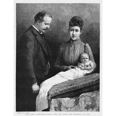 Der Herzog und die Herzogin von Fife mit Lady Alexandra Duff - antiker Druck 1891