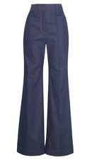 NWT 990 Adam Lippes Deeda Stretch Denim Pants Indigo Designer Wide Leg Cuffed 8