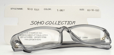 SOHO COLLECTION 1061 T. Grey Mens Rectangle Full Rim Eyeglasses 60-16-150 B:39