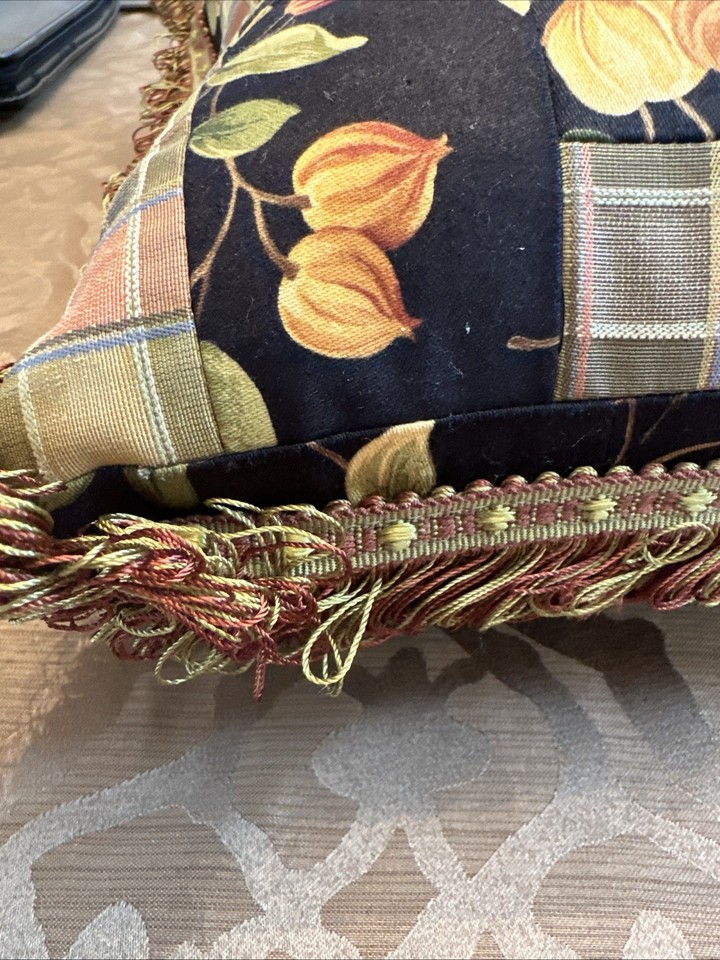 Hand Painted Yellow Rooster Chicken Throw Pillow Black Border Fringe ...