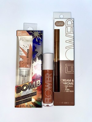 3 PC Flower Beauty Lot: Cheek Color Drops, Gloss Crush Lip Serum, Eyeliner Duo