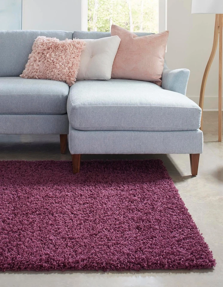 Alfombra peluda rectangular púrpura berenjena 7x10 suave acogedora decoración de sala de estar dormitorio Foto 4 de 4