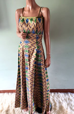 Long Ikat Print Maxi Empire Dress Quality Handmade Lined Cotton Summer 12