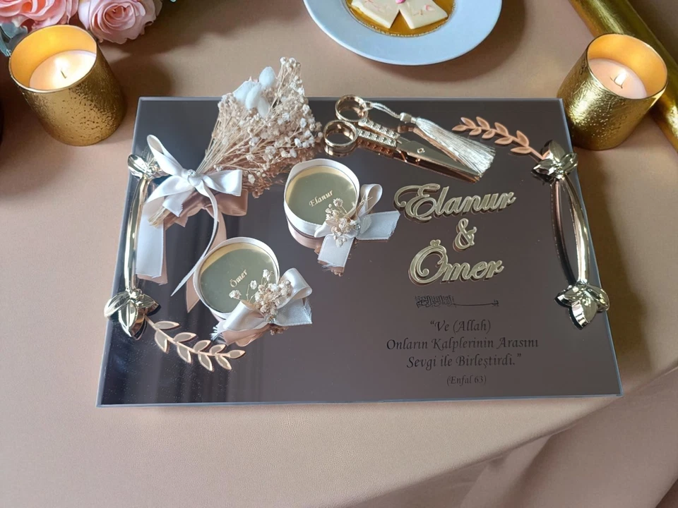 Handmade Mirror Engagement Tray Set - Personalised Wedding Ring Holder and Groom - Image 4 of 4