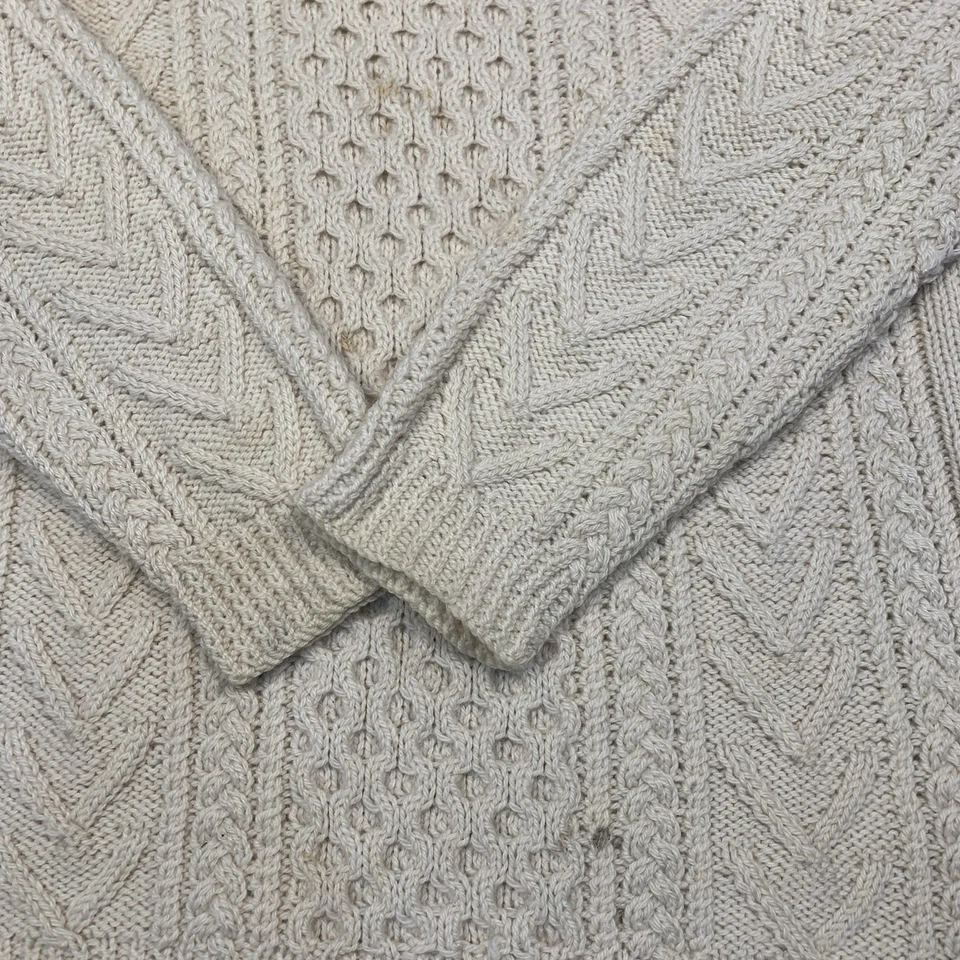 Suéter De Colección Gaeltarra Tejido a Mano Aran Grueso Tejido con Cable Irlanda Crema Para Hombres XL Foto 2 de 4