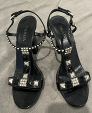 Vintage Prada BLack Patent Studded Sandal Size 39