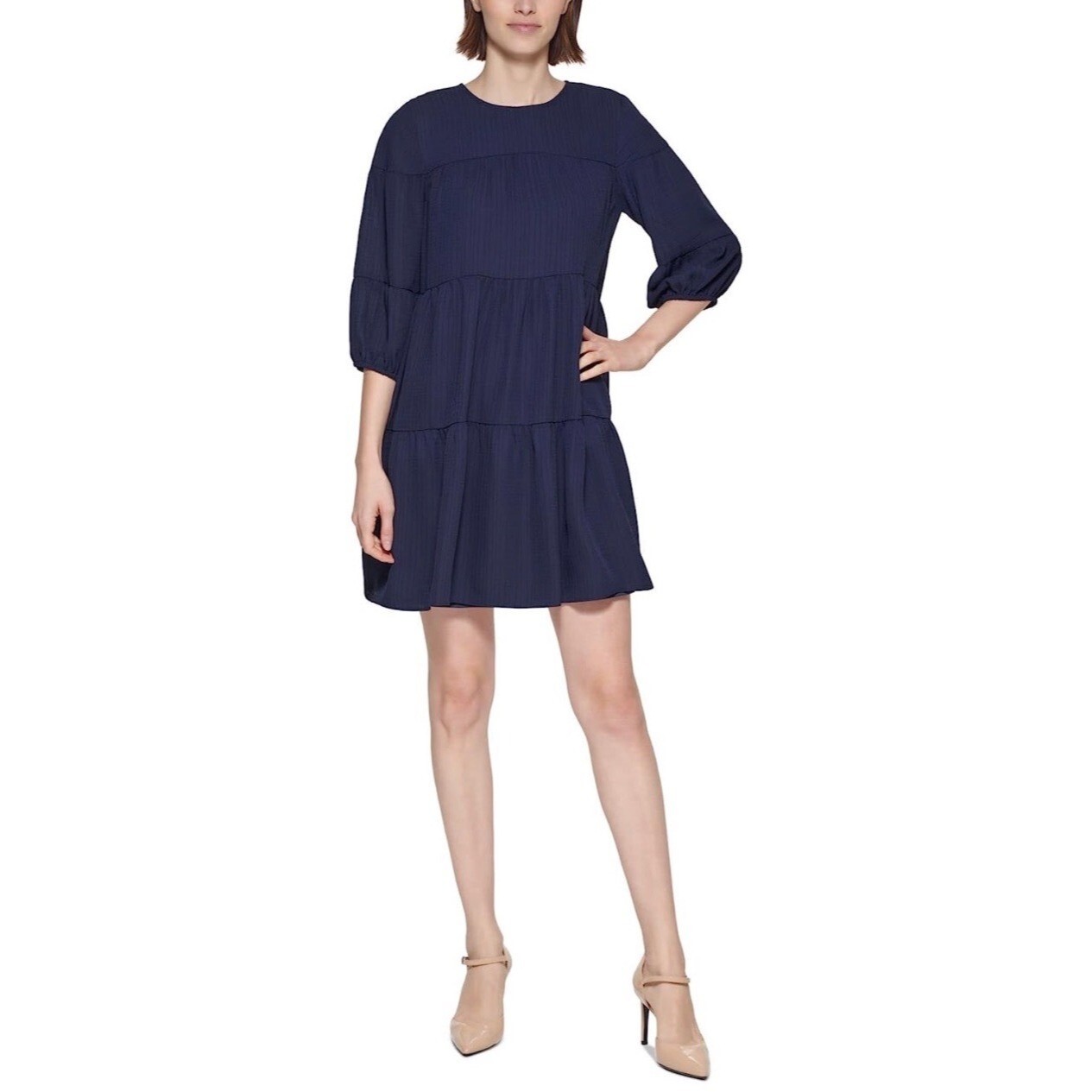 Calvin Klein Womens Tiered Textured Shift Dress Size 8 NWT