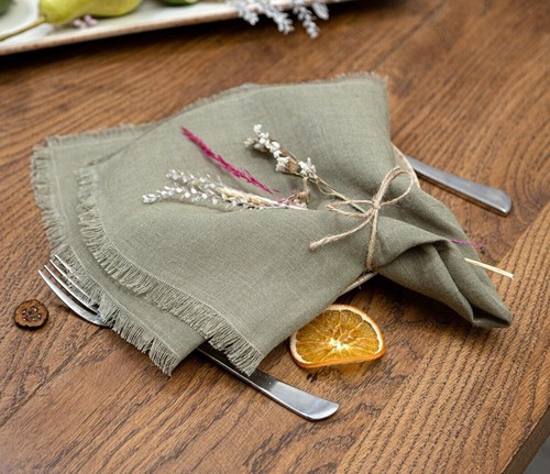 Napkins-Pure 100% Linen , Rustic Party Dinner Fringed Fabric Napkins Handmade - Picture 97 of 132