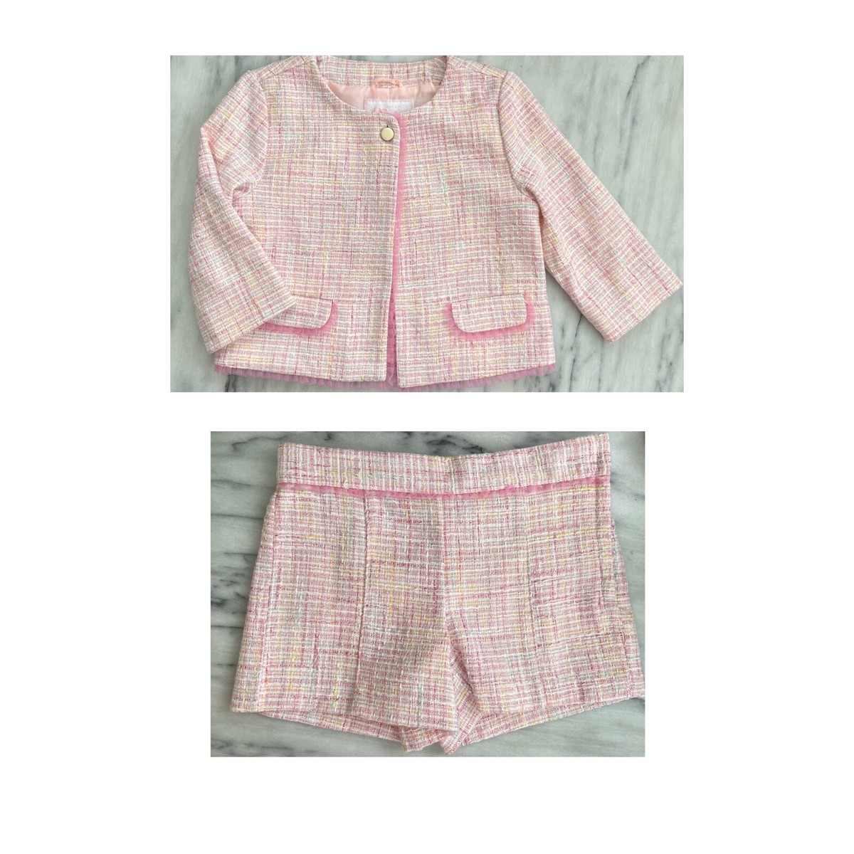 Janie and Jack size 6 Pink Boucle Tweed Jacket Tulle trim