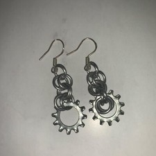 Steampunk Silver hook earrings with gears