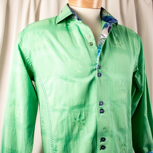 Camicia elegante uomo BESPOKE nuova verde chiaro accenno di lime floreale cotone taglia M - Foto 9 di 12