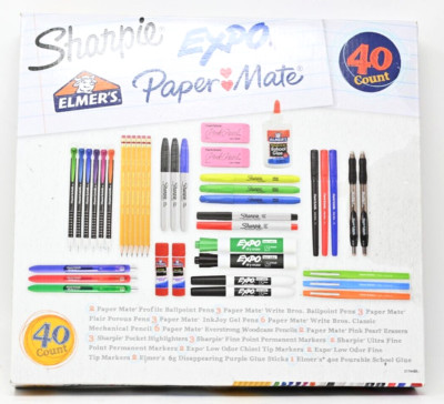 School Supplies - Paper Mate, Sharpie, Expo, Elmers, 40 Total Pieces