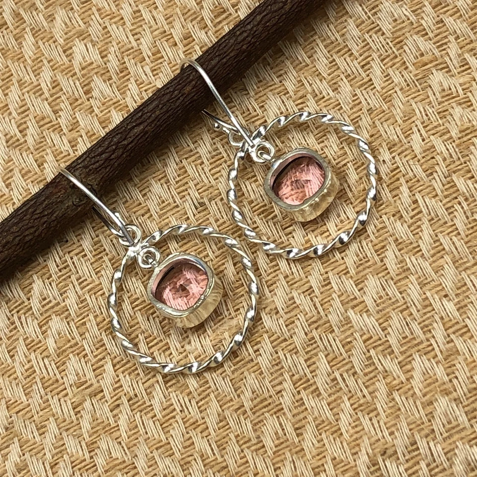 天然Kunzite宝石吊坠/吊坠粉色耳环925纯银首饰 — 第 3/4 张图片