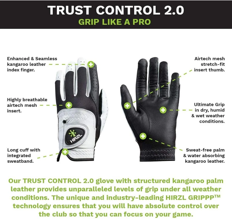 HIRZL Men's Golf Gloves - Trust Control 2.0, Leather, Ultimate Grip, Pack of 3 - Image 3 of 4