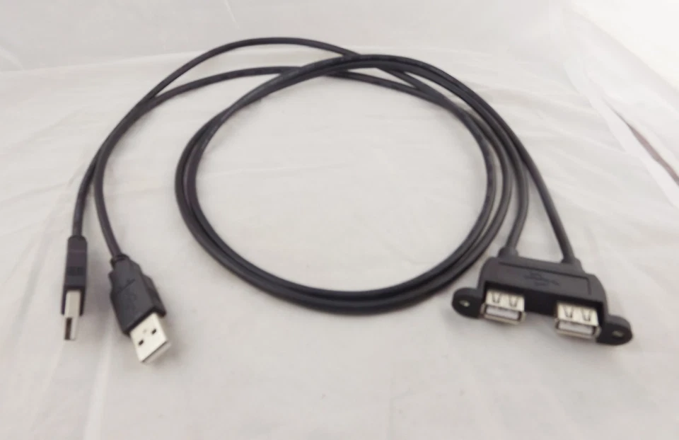 1x 90cm Dual USB 2.0 A Female Socket Panel Mount To 2 USB A Male Extension Cable - Image 2 of 4