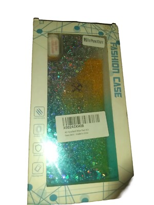 Xs Max Waterfall Liquid Glitter Case  Blue & Silver w hearts 6.5''