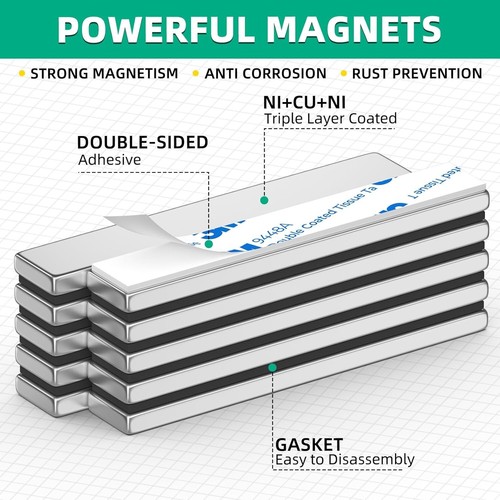 Strong Magnet Strips Heavy Duty - Rare Earth Magnets with Adhesive - Pack of 6 - Bild 11 von 15