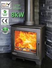 8KW WOODBURNING STOVE CAST IRON DEFRA CE APPROVED MODERN LARGE WOOD BURNER