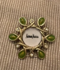 Mini Jay Strongwater 3cm picture frame Brushed Gold With Green Enamel & Crystals