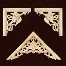 1 X Wood Carved Decal Corner Appliques Onlay Door Wood Mouldings Unpainted Decor