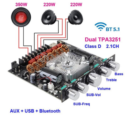 TPA3251 2*220W+350W Bluetooth Power Amplifier Board 2.1 Ch Class D Subwoofer NEW