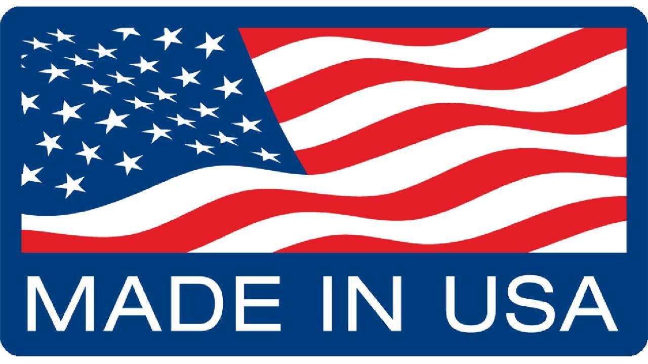 Blue rectangular flag with white stars, red and white horizontal stripes, and text reading “Made in U.S.A.”