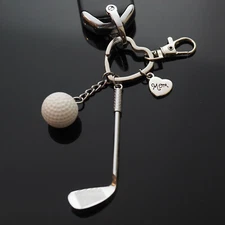 Golf Club & Ball Keychain Heart Shaped Key Ring Fob Buckle Mom Mother's Day Gift