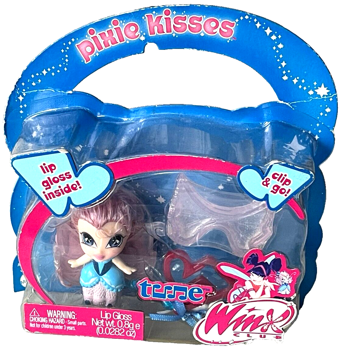 Winx Club Pixie Kisses Tune Doll Clip Lip Gloss NIB Clip & Go