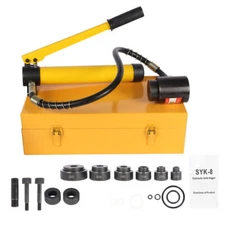 10 Ton 1/2" to 2" Hydraulic Knockout Punch Driver Tool With 6 Dies Kit