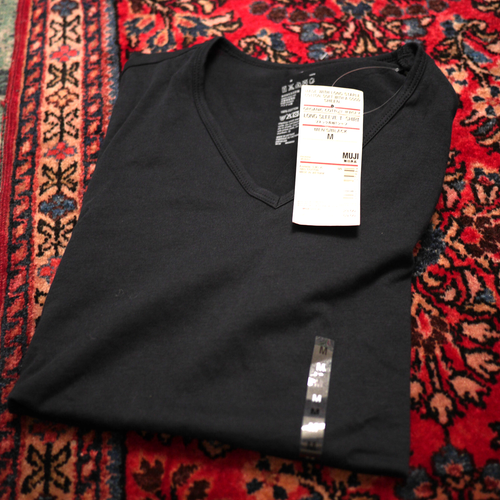 MUJI LONG SLEEVE WIDE TOP SOFT COTTON SIZE MEDIUM BLACK NWT V NECK CASUAL - Picture 9 of 9