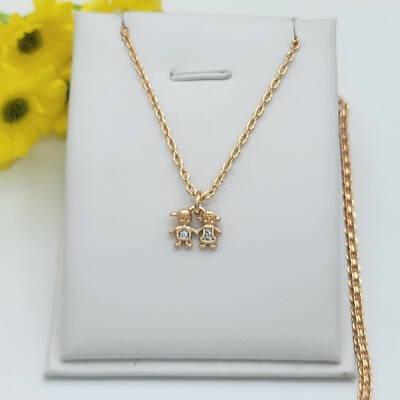 18K Gold Plated Kids Charms Family Necklace w Chain Boys n Girls