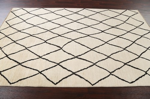 Vegetable Dye Thick-Plush Moroccan Oriental Area Rug Hand-knotted Ivory Wool 5x9 - Picture 9 of 12