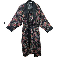 Victoria's Secret Vintage Gold Label Robe Gown Black Floral Womens Size Medium